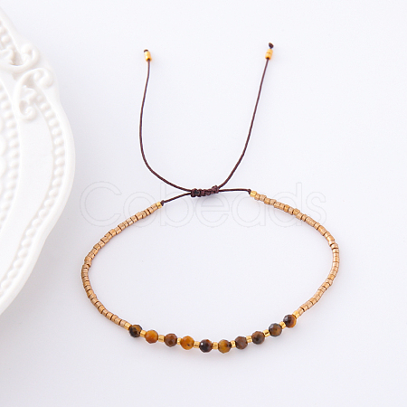 2mm Faceted Natural Tiger Eye Beaded Braided Adjustable Bracelets for Women PF2854-10-1