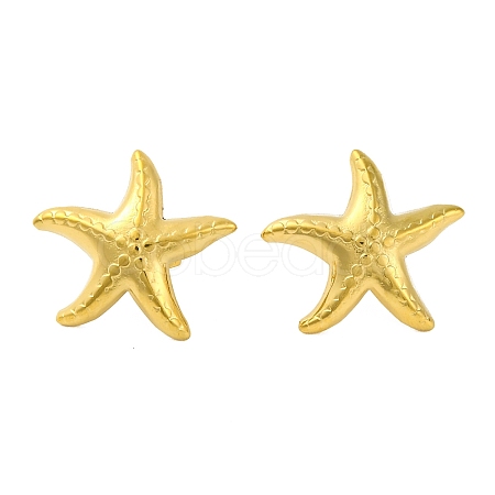 Ion Plating(IP) 304 Stainless Steel Starfish Stud Earrings EJEW-D281-30G-1