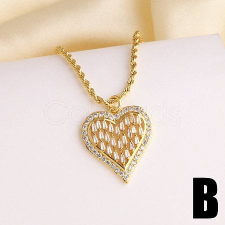 Valentine's Day Brass Pave Cubic Zirconia Pendant Necklaces WGC33B4-02-1