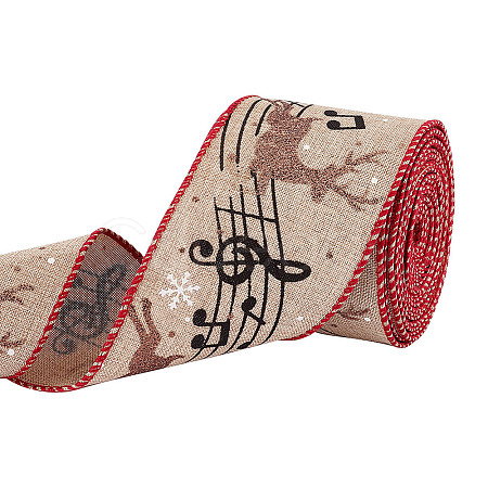 1 Roll Printed Polyester Imitation Burlap Ribbons OCOR-GO0001-08-1