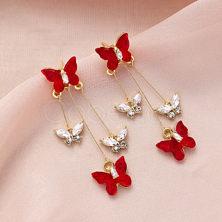 Butterfly Alloy Rhinestone Dangle Stud Earrings FS-WG259EB-02-1