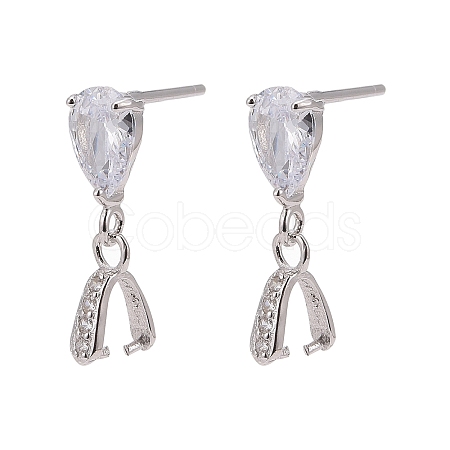 Anti-Tarnish Rhodium Plated 925 Sterling Silver Dangle Stud Earing Settings X-STER-K038-008P-1
