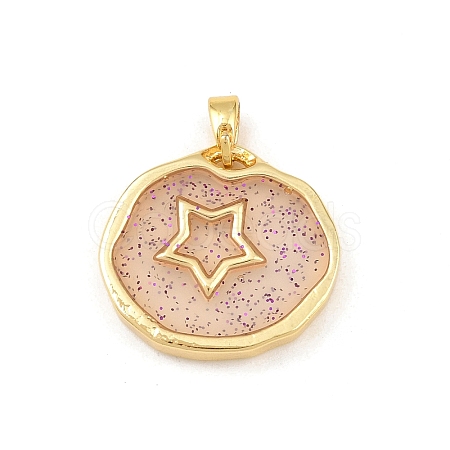 Transparent Epoxy Resin Brass Pendants KK-B163-01G-04-1