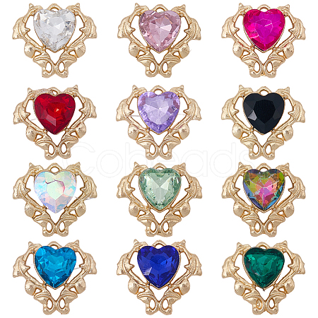 24Pcs 12 Colors Alloy Glass Cabochons FIND-SC0021-57-1
