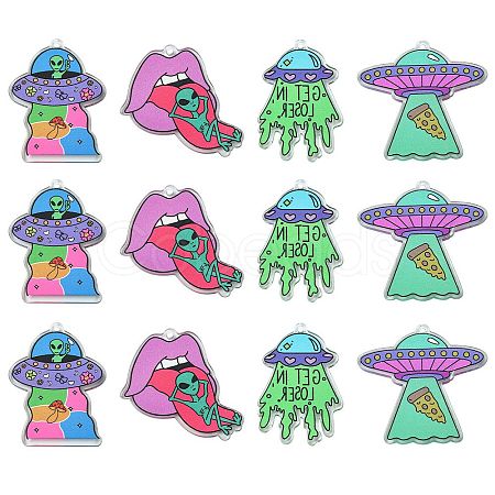 16Pcs 4 Styles Alien Theme Colorful Acrylic Pendants SACR-CJ0001-28-1
