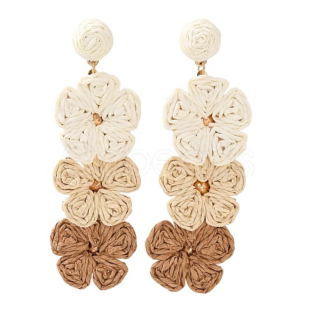 Flower Brass Raffia Dangle Stud Earrings FS-WGB7A43-01-1
