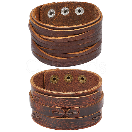 2Pcs 2 Styles Cowhide Leather Bracelets BJEW-CL0003-34A-1
