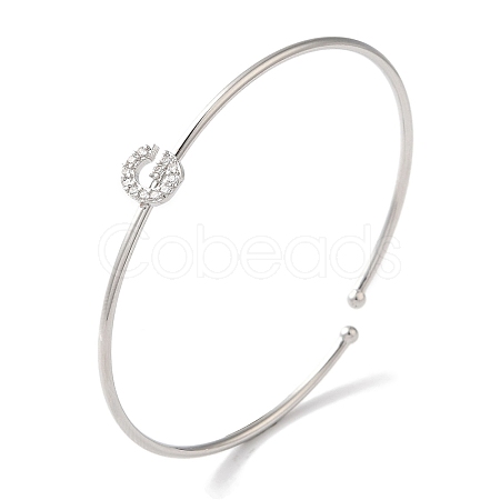 Rack Plating Brass Micro Pave Clear Cubic Zirconia Letter Open Cuff Bangles BJEW-A018-01P-G-1