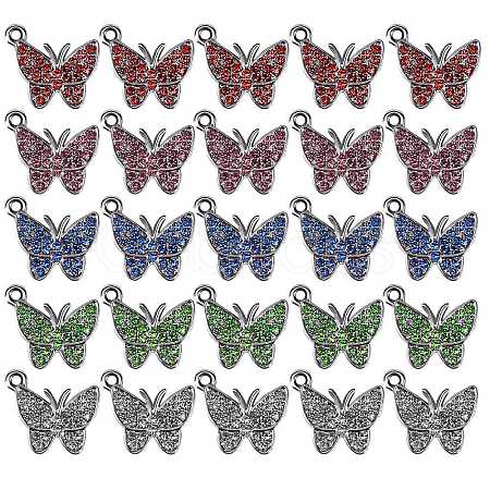 25Pcs 5 Colors Zinc Alloy Butterfly Charms ENAM-SZ0001-81-1