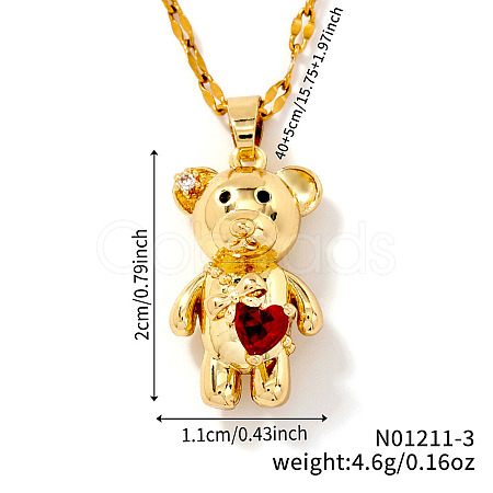 Brass Pave Cubic Zirconia Cute Bear Pendant Necklaces for Women ZL7523-3-1