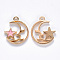 Alloy Enamel Pendants, Moon with Star, Light Gold, Pink, 19x17x2mm, Hole: 1.6mm