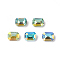 Light AB Style Glass Rhinestone Cabochons, Flat Back & Back Plated, Rectangle, Mixed Color, 8x6x4mm