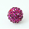 Polymer Clay Rhinestone Beads, Pave Disco Ball Beads, Grade A, Half Drilled, Round, Fuchsia, PP9(1.5.~1.6mm), 6mm, Hole: 1.2mm