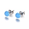 Spray Paint 304 Stainless Steel Stud Earrings, with Earring Backs, Half Round, Deep Sky Blue, 6x3mm, Pin: 0.8mm