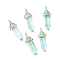 Faceted Bullet Glass Pointed Pendants, with Platinum Plated Brass Findings, Aquamarine, 38~39.5x12.5x10mm, Hole: 5x3mm