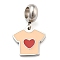 304 Stainless Steel Enamel European Dangle Charms, Large Hole Pendants, Clothes with Red Heart, Stainless Steel Color, Pink, 22mm, Hole: 4.5mm, Pendant: 13x14x1.5mm