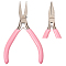 SUNNYCLUE 45# Carbon Steel Jewelry Pliers, Flat Nose Pliers, Polishing, Pink, 12.8x7.65x0.9cm