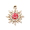 Alloy Enamel Pendants, with Crystal Rhinestone, Smiling Sun Charms, Golden, Crimson, 22.5x19.5x2.5mm, Hole: 2mm