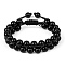 Natural Obsidian Braided Bead Bracelet, Double Layer Gemstone Adjustable Bracelet for Women, Inner Diameter: 2-1/8~3 inch(5.3~7.5cm) 