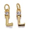 Brass Micro Pave Clear Cubic Zirconia Pendants, with Jump Rings, Real 18K Gold Plated, Long-Lasting Plated, Letter, Letter.L, 10x4x2mm