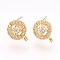 Brass Micro Pave Cubic Zirconia Stud Earring Findings, with Loop, Lead Free & Cadmium Free, Flat Round, Clear, Golden, 10.5x8x3.5mm, Hole: 1mm, Pin:0.6mm