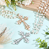 2Pcs 2 Styles Iron & Alloy Cross Big Pendant Plastic Pearl Link Chain Double Layered Necklaces NJEW-ME0001-23-5