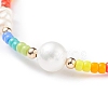 Shell Pearl & Glass Seed Beaded Bracelet with Brass Tiny Teardrop Charm for Women BJEW-TA00081-4