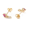 Deep Pink Cubic Zirconia Flat Round Dangle Stud Earrings EJEW-C029-03G-2