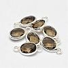 Oval Faceted Silver Color Plated Brass Glass Charms GLAA-O015-S-2