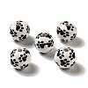 Dog Paw Printed Round Wood European Beads WOOD-K007-06-2
