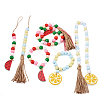 Crafans 6Pcs 6 Style Wood & Fringed Beaded Pendant Decoration HJEW-CF0001-15-2