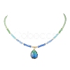 2Pcs 2 Styles Blue K9 Glass Teardrop Heart Pendant Electroplated Glass Faceted Rondelle Beaded Necklaces NJEW-JN05751-4