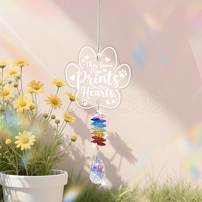 Glass Teardrop Hanging Suncatchers HJEW-WH0201-002-1