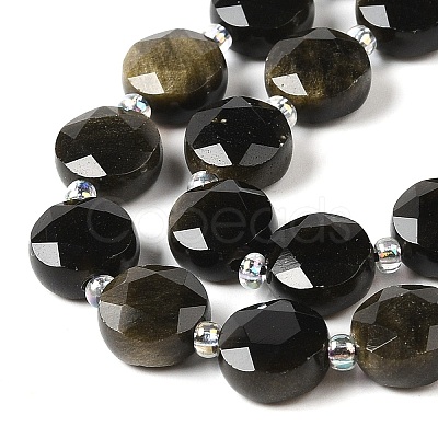 Natural Golden Sheen Obsidian Bead Strands G-C116-A07-01-1
