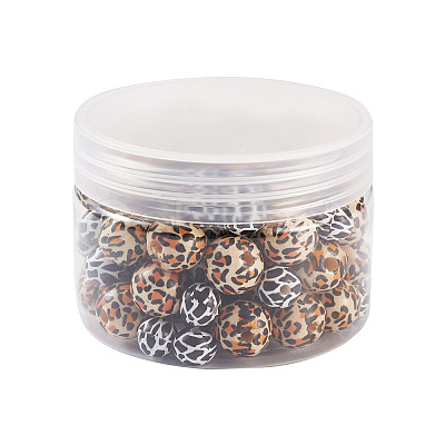 100Pcs 2 Patterns Printed Natural Wooden Beads WOOD-BY0001-01-1