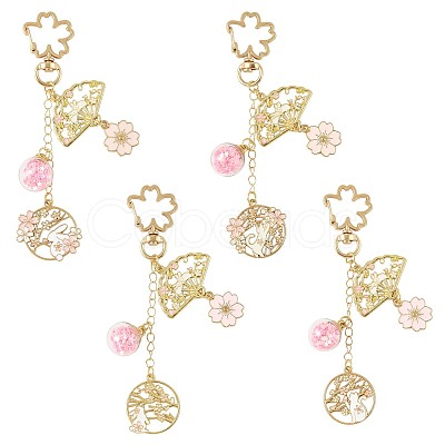 4Pcs 4 Styles Alloy Enamel Pendant Keychains HJEW-FS00052-1