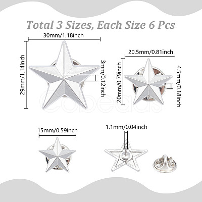 18Pcs 3 Styles Pentagram Alloy Brooches JEWB-GA0001-35P-1