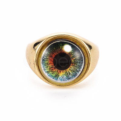 Brass Glass Cuff Rings RJEW-S045-126-NR-1