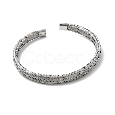 Braided 304 Stainless Steel Cuff Bangles for Women BJEW-A067-08P-1