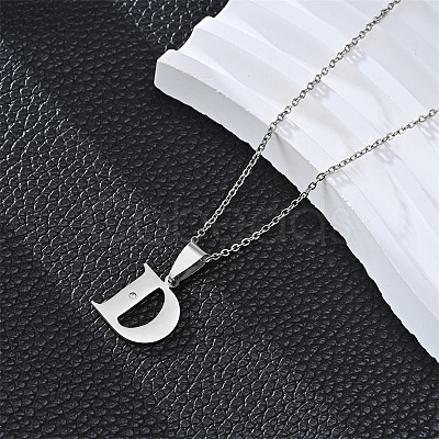 201 Stainless Steel Crystal Rhinestone Initial Pendant Necklaces FS-WG28760-04-1