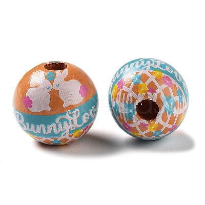 Easter Theme Printed Wood European Beads WOOD-M010-02G-1
