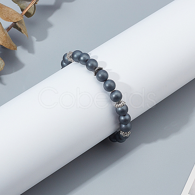 4 Strands Frosted Non-magnetic Synthetic Hematite Round Beads Strands G-OC0001-98-1