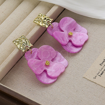 Flower Zinc Alloy Acrylic Dangle Stud Earrings FS-WG5AD05-06-1