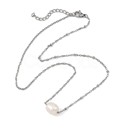 Natural Pearl Rice Pendant 304 Stainless Steel Satellite Chain Necklaces for Women NJEW-JN06149-02-1