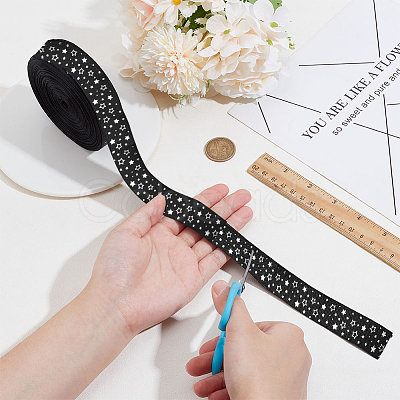 25 Yards Polyester Star Print Grosgrain Ribbon OCOR-PH0004-09-1