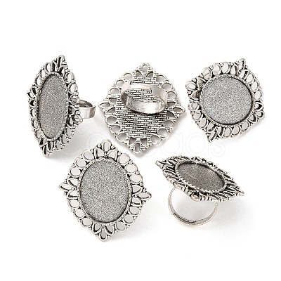 Vintage Adjustable Iron Flower Finger Ring Components Alloy Cabochon Bezel Settings PALLOY-O036-03AS-1