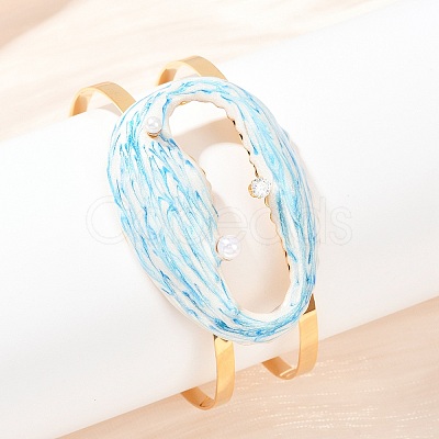 Shell Shape 304 Stainless Steel Enamel Cuff Bangles for Women BJEW-A049-04D-G-1