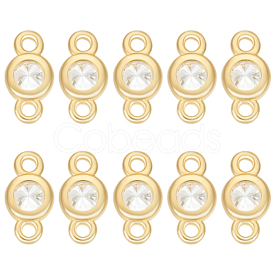 10Pcs 925 Sterling Silver Pave Clear Cubic Zirconia Flat Round Links Connector Charms STER-BC0004-22G-1