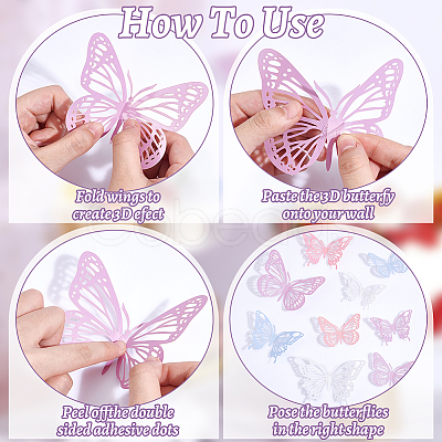 8 Sets 8 Styles Paper Hollow Butterfly Wall Stickers Decorations DIY-DR0001-70-1