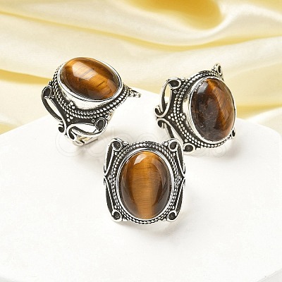 Natural Tiger Eye Adjustable Rings RJEW-I108-02AS-07-1